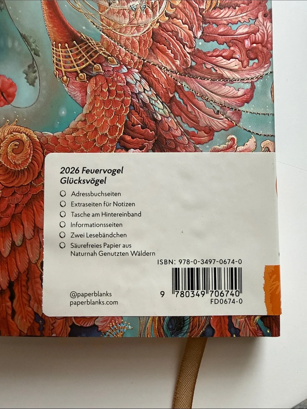 NEW - GERMAN Paperblanks 2026 Mini 12-Monatskalender - Red & Teal Phoenix Cover